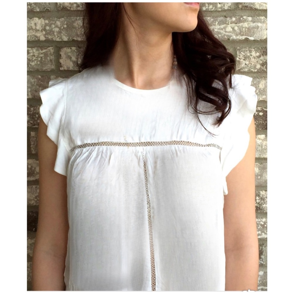Aritzia Wilfred Ruffle Sleeve Lace Trim Lightweight Blouse Top Size Medium
